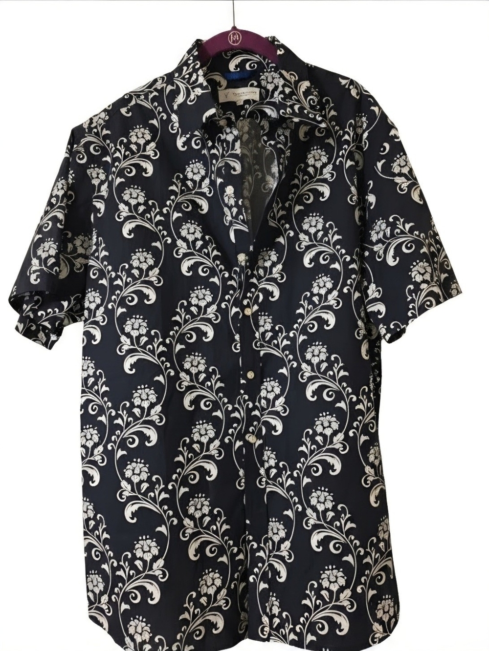 Teddy Stratford Casual Blue Floral Short-Sleeve Button-Down Shirt by